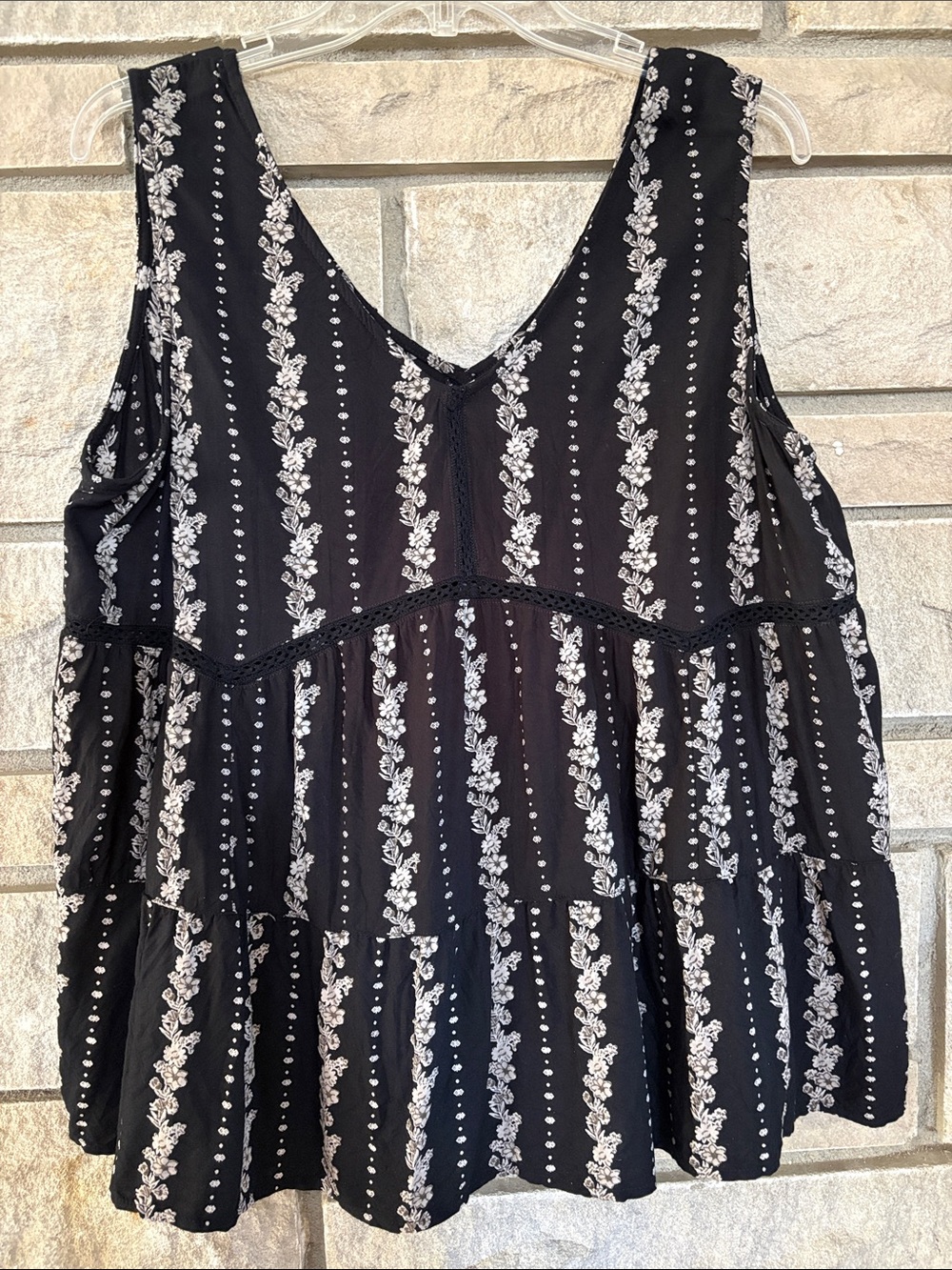 Angie Black Floral Print Tiered Women’s Top